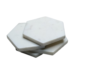 Ensemble de sous-verres de forme hexagonale en pierre de marbre blanc poli rond fête décorative boisson/tapis tampons pour tasses à café - Product Image 2
