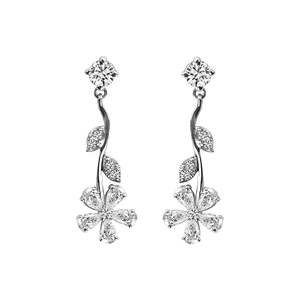 NOVAMART Fine 925 Sterling <b>Silver</b> <b>Drop</b> <b>Earrings</b> 18K Gold Plating Diamond Pearl Encrusted Geometric Flower Dangler for Weddings P - Product Image 1