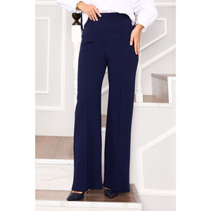 Pantalones Palazzo Azul Marino con Cintura Elástica Frontal para Mujer, de Cintura Alta o Media, Antiarrugas, de Pierna Ancha - Product Image 5