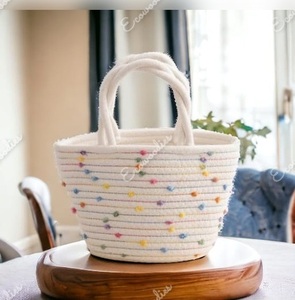 Woven Bag Women's Straw Woven Cotton Rope White Color Shoulder Straw Bag Portable Large Capacity Rattan Woven Vacation Beach Bag - Product Image 5