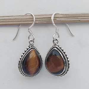 Pendientes colgantes de piedras preciosas de ojo de tigre de Plata de Ley 925 al por mayor, joyería de plata india de nuevo diseño para mujeres y niñas para fiestas - Product Image 2