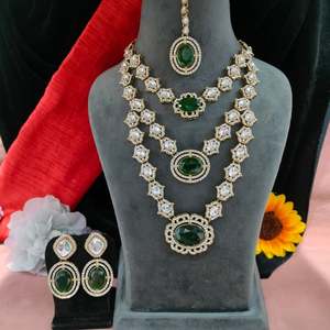 Three Layered Kundan Necklace <b>Set</b> With Maang Tikka For Women Perfect For Wedding, Parties Luxury Appeal Comfortable To Wear - Product Image 2