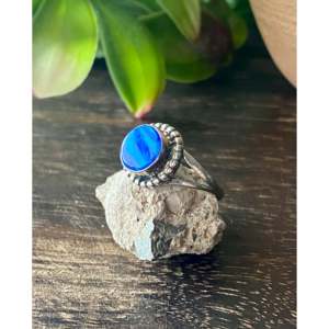 Cushion Cut <b>Blue</b> <b>Opal</b> Sterling Silver <b>Ring</b> Navajo Handmade Statement Jewelry Size 6.75 - Product Image 4