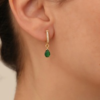 Conjunto de Joyería con Collar y Pendientes de Esmeralda en Forma de Pera, Gargantilla Verde con Diamantes Pavé, Chapado en Oro, Regalo para Ella