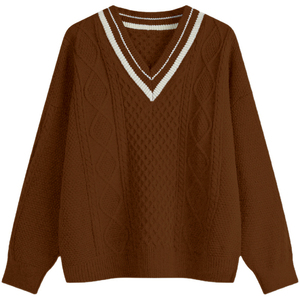 Suéter con cuello en V y rayas para hombre, tendencia personalizada, Jacquard universitario a rayas, suéteres de punto con cable Vintage para hombre, estilo informal - Product Image 6