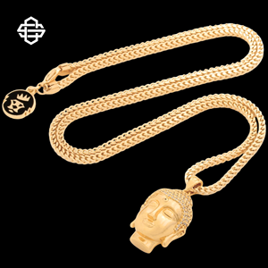 Collar con colgante de cabeza de Buda de Zirconia cúbica helada para hombre, cadena de joyería de Hip Hop de plata - Product Image 4