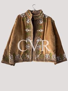 เสื้อโค้ทกำมะหยี่ปักมือ ปกคอปก แขนสามส่วน ไซส์ใหญ่สำหรับผู้หญิง เสื้อคลุมลำลองสำหรับฤดูใบไม้ร่วง - Product Image 2