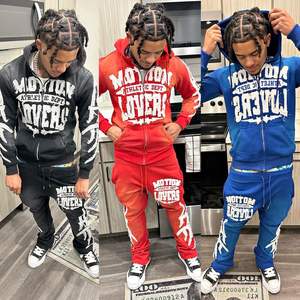 ACID WASHED Distressed Embroidery Custom Logo Heavyweight Flared Sweatpants Tracksuits for Men Wholesale - Product Image 1