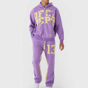 Ensemble de survêtement streetwear pour homme en tissu polaire d'hiver respirant et léger, personnalisé, avec cordon de serrage et effet délavé à l'acide - Product Image 1