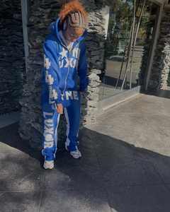 Conjunto de chándal con cremallera personalizado con parche de socorro de diamantes de imitación, chándal acampanado de dos piezas, conjunto de sudaderas con capucha y pantalones de chándal con diamantes de imitación - Product Image 2