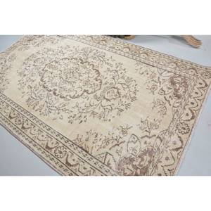 Alfombra turca Vintage de 5,4x8,4 pies, Beige, marrón, área grande, respaldo de látex de lana, Patchwork para adolescentes, pasillo rectangular de Tabriz - Product Image 4