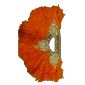 Éventail en plumes de polyester et de modal bleu élégant fait à la main pour les femmes décoration de broderie légère et durable pour la décoration de fête de mariage - Product Image 4