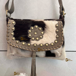 กระเป๋าสะพายหนังวัวแบบทำมือมีสไตล์สำหรับผู้หญิงกระเป๋าถือมีซิปกระเป๋าช้อปปิ้งแบบตะวันตก - Product Image 1