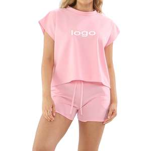 Ensemble deux pièces en coton spandex Ensemble jupe et haut à manches courtes pour femmes Spandex en coton - Product Image 1