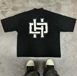 Street Custom Printed Black Custom Screen Printed manga corta recortada para hombre 3D Powder Printed 280 GSM camiseta para hombre - Product Image 3