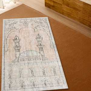 พรมลายวินเทจ, พรมสีเบจ, พรมสีน้ำตาล, พรมมุสลิม, พรมของขวัญรอมฎอน, พรมเนื้อนุ่มแบบไม่ทอ - Product Image 4