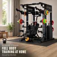 Système de musculation à domicile : Smith Machine, Entraîneur multifonctionnel, Power Rack avec double pile de poids de 90 kg pour Squat et Bench Press