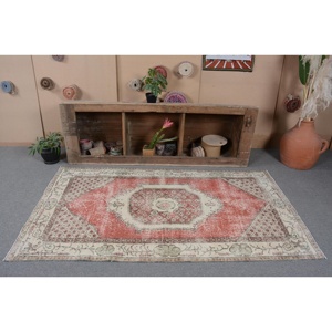 Tapis turc vintage, tapis de sol de 3,7 x 6,8 pieds, tapis patchwork rouge et blanc - Product Image 4