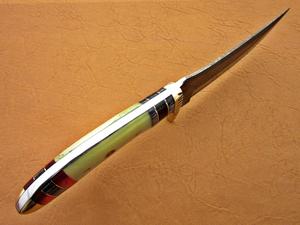 Offre Spéciale de couteaux Skinner personnalisable en acier Damas avec traversin en laiton et gaine en cuir de bois Pakka en os Support OEM - Product Image 6