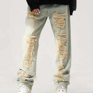 กางเกงยีนส์เดนิมทรงแบ็กกี้ ผลิตโดยแบรนด์ดัง ผ้ายืด ทรงโอเวอร์ไซส์สำหรับผู้ชาย กางเกงยีนส์เดนิมขาดๆ สำหรับผู้ชาย - Product Image 1