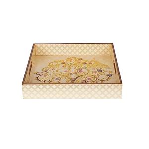 Bandeja de servicio de madera con estampado de Meena personalizada y cuadrada, estampados de último diseñador decorativos elegantes esmaltados altos para uso doméstico en la cocina - Product Image 5