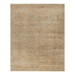 Alfombra de Lana Anudada a Mano Erbe Green Skwl-713 con Patrón de Medallón Abstracto para Entrada, Sala de Estar, Pasillo y Habitación Modelo - Product Image 1