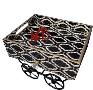 Plateau de service en MDF brillant fait à la main Impression numérique Technologie de revêtement émaillé Chariot en bois élégant Artisanat décoratif - Product Image 3