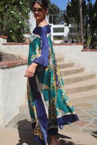 Elegante verano estilo Vintage Kaftan Maxi vestido señoras suelta Slim Fit abertura larga alta impresión Digital sólido más ropa de playa 6XL - Product Image 4