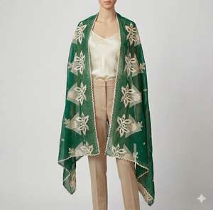 Paquete de 12 Hijabs Musulmanes Africanos de Chifón, Color Dorado, Bordado Floral, Pedrería, Chal Duradero, Transpirable, Étnico, para Verano - Product Image 3