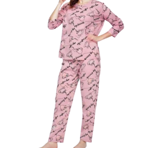 ชุดนอนสตรีลายดอกไม้ผ้าฝ้ายนุ่ม2ชิ้นพร้อมโลโก้ - Product Image 6