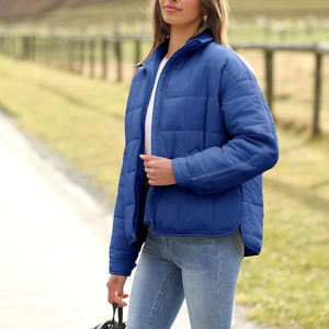 Veste matelassée pour femme, col montant, manteau d'hiver chaud et rembourré, veste élégante bleu roi avec poignets boutonnés - Product Image 4