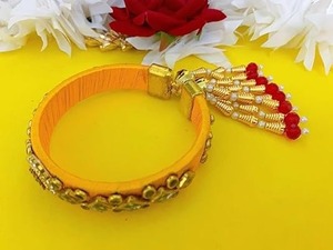 Bracelets en fil de soie traditionnels Rakhi Kundan Bracelets réglables pour femmes mariage Mehndi Sangeet cadeaux de retour de demoiselle d'honneur - Product Image 5