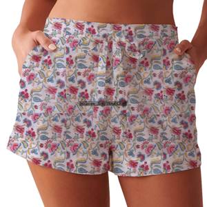 Nouveaux shorts mini pour femmes, taille élastique, coupe ample, style tendance, tissu lavé, pour la remise en forme, saison estivale, shorts à imprimé bloc, pour femmes - Product Image 4