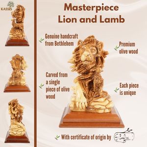 Sculpture de lion et d'agneau en bois d'olivier sculpté à la main, 30x22x18 cm, figurine religieuse chrétienne, symbole de paix, fait main, Ghassan Salsa - Product Image 5