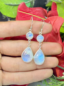 Belle boucle d'oreille pendante en labradorite blanche, argent sterling 925 plaqué or, vintage, pour enfants, mariage, fiançailles, fête - Product Image 5