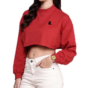 Top corto para mujer Sólido Casual Poliéster Algodón Terry Anti Shrink 300g Forrado Bordado Invierno - Product Image 2