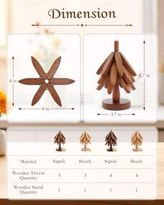 High Quality Eco-Friendly Set 4 Wooden <b>Trivets</b> 1 Stand Hot Dishes Square Natural Foldable Kitchen Coasters Stackable Carton - Product Image 3