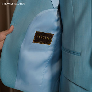 สูทธุรกิจสำหรับผู้ชายสูทสองชิ้นสำหรับผู้ชายแจ็คเก็ตสูทสีฟ้าตัดตามสั่งกางเกงขายาวและเสื้อกั๊กคอลเลกชันสีธรรมชาติ - Product Image 5