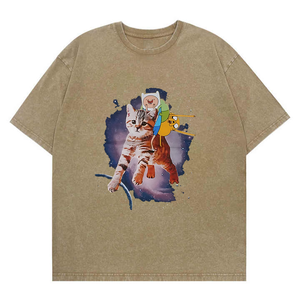 Phong cách cổ điển Phiêu Lưu thời gian Áo Thun Unisex rửa đồ họa Finn và <span class=keywords><strong>Jake</strong></span> không gian Mèo hoạt hình Tee - Product Image 3