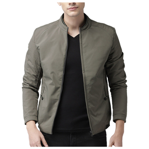 Veste d'hiver en polyester de qualité supérieure pour hommes, blouson solide et décontracté à fermeture éclair avec col montant, coupe-vent et streetwear à la mode - Product Image 1