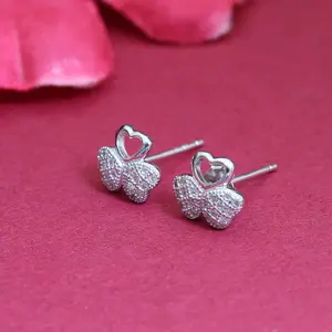 Boucles d'oreilles tendance pour femmes, trèfle, argent 925, or 14K/18K, zircone cubique, diamant principal, or rose, motif papillon, fleur, cadeau - Product Image 1