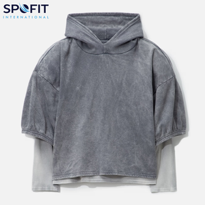 Nuevo artículo, venta al por mayor, sudaderas con capucha lavadas con ácido, logotipo personalizado, sudaderas con capucha recortadas lavadas Vintage de felpa francesa de gran tamaño, ropa de calle - Product Image 1