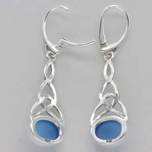 Oval Blue Chalcedony Celtic <b>Leverback</b> Teardrop Dangle <b>Earrings</b> 925 Sterling Silver <b>Earrings</b> for Women and Girls Wear in Party - Product Image 2