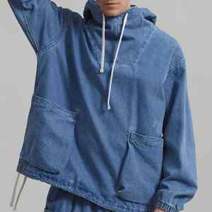 Nouveau sweat à capuche oversize en denim pour homme, coupe-vent, avec logo personnalisé, en coton, couleur unie, style streetwear, effet délavé - Product Image 5