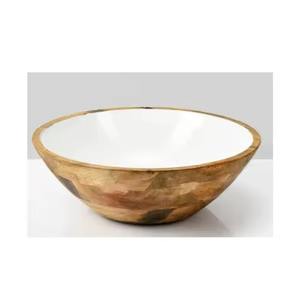 Stylish Oval <b>Mango</b> <b>Wood</b> Salad <b>Bowls</b> Blue Navy & White Enamel Finish Eco Friendly Modern Decorative Serving <b>Bowls</b> For Kitchen - Product Image 3