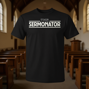 T-shirt Sermonator noir unisexe à col rond et manches courtes, vêtements cadeaux pour l'église - Product Image 3