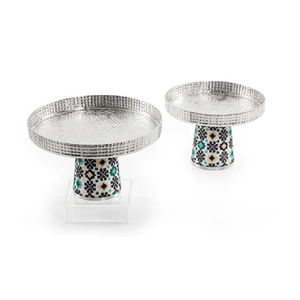 ]<b>Cake</b> and Dessert Stands Set of 2 Round Tableware Hotel Ware Chocolate Stands with Designer Base Perfect for <b>Wedding</b> Display - Product Image 1