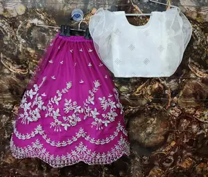 FULPARI kids gorgeous embroidered lehenga with moti work your little angel Pretty evergreen combination of purple and white