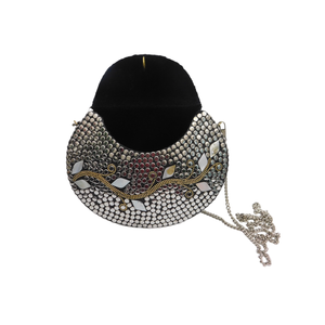 Sacs à cordon en tissu de nouvelle conception avec des couleurs gris et rouge, perles et pierres brodées, sacs en velours polyvalents pour femmes - Product Image 2