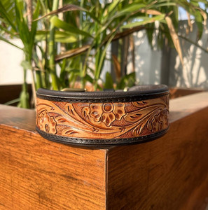 Latest Hot Selling Floral Hand Tooled Leather Dog Collar for Pets Real Genuine Leather <b>Padded</b> Adjustable Accessory for Neck Belt - Product Image 6